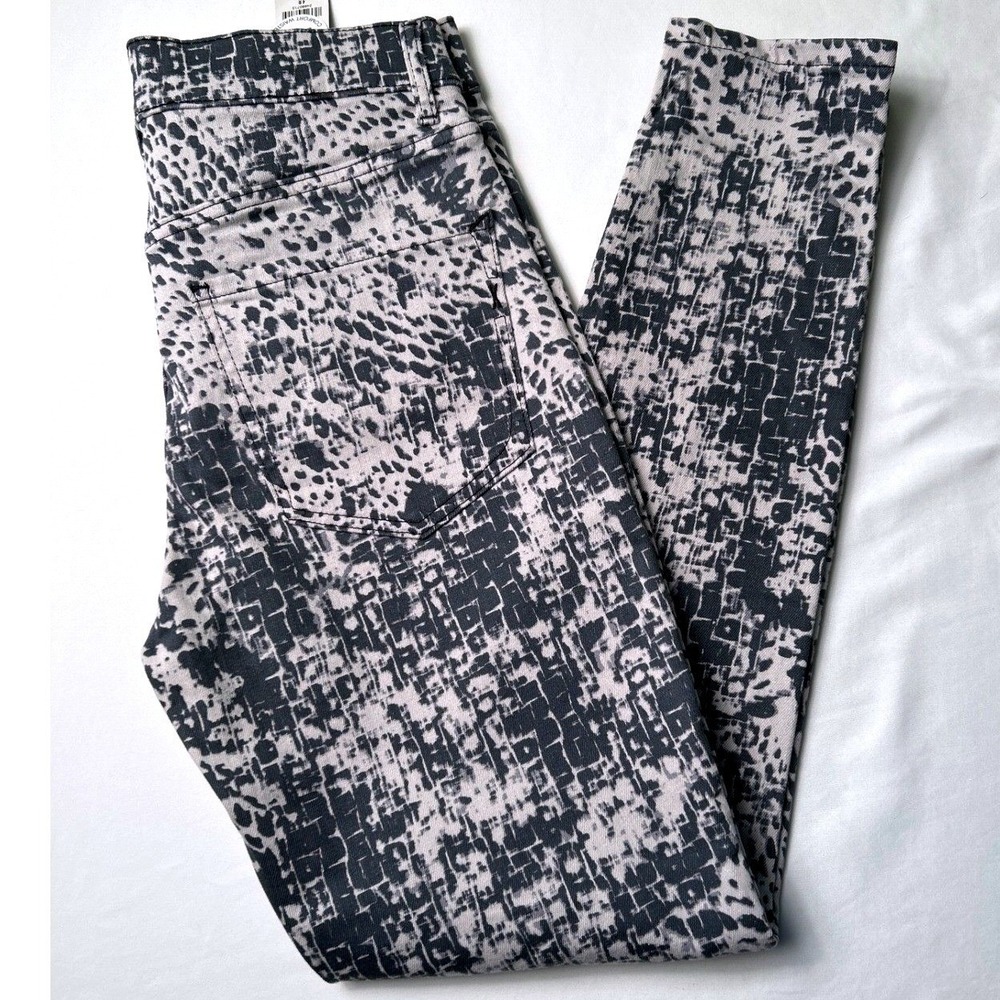 EXPRESS Skinny High Rise Stretch Jeans Womens Size 4 Grey Tan Print Artsy NEW